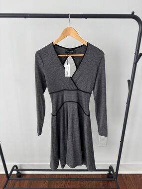Yigal Azrouel Charcoal Heather Long-Sleeve Faux-Wrap Dress with Contrast Piping